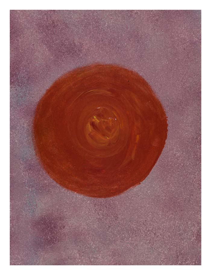 Oranje cirkel op paarse ondergrond 30 op 40 cm | Te Koop